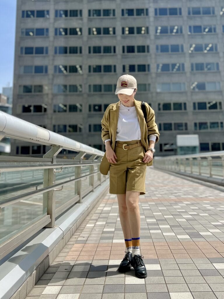 キャップ・ロンT：LOGAN knitting mills ジャケット・ハーフパンツ：CPCM シューズ：RED WING