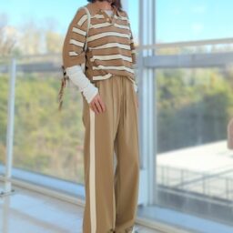 「GU」（rokh/ロック・ファン）　ニットポロシャツ by rokh（メンズ）、トラックパンツ by rokh