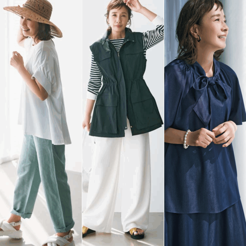 【60代ファッション】腰まわりも二の腕もおしゃれに隠してくれる！いまどき体型カバー服が優秀すぎる！