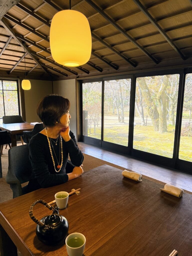 湯の岳庵店内から庭を