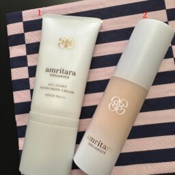 ①ブルーライトカット率97％のオールライトサンスクリーンクリームSPF29 PA＋＋＋、②ライス＆グレープ　ラディエンスクリームSPF12 PA＋＋