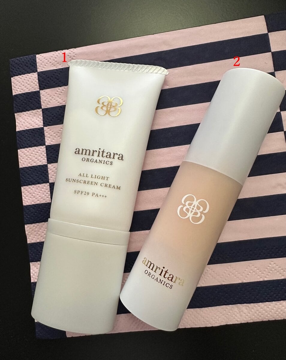 ①ブルーライトカット率97％のオールライトサンスクリーンクリームSPF29 PA＋＋＋、②ライス＆グレープ　ラディエンスクリームSPF12 PA＋＋