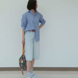 H&Mのデニムバミューダショーツコーデ