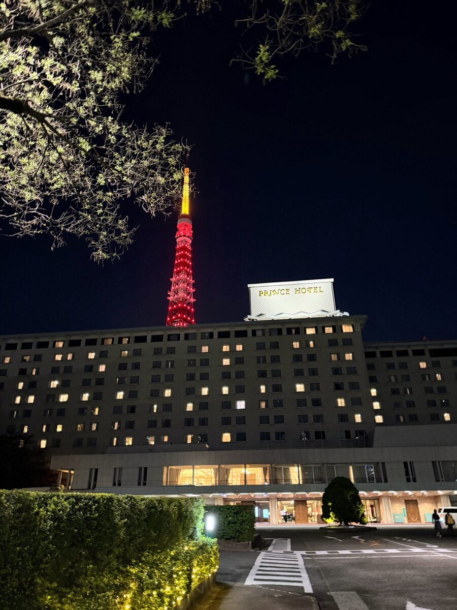 夜の東京タワーと東京プリンスホテル