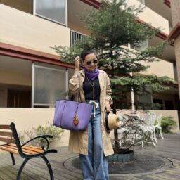 ロングアウター＋ワイドデニムパンツ