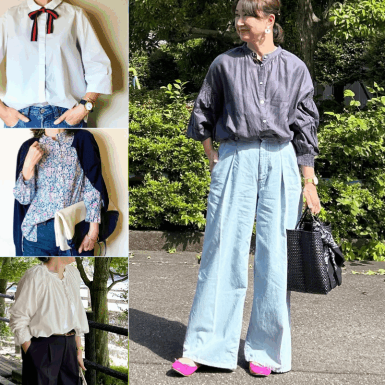 【第1位】【60代ファッション】初夏に真似したい“デニム×ブラウス”コーデ4選！ ブラウス1枚で快適に過ごせるいまの季節にぴったりな装い♪