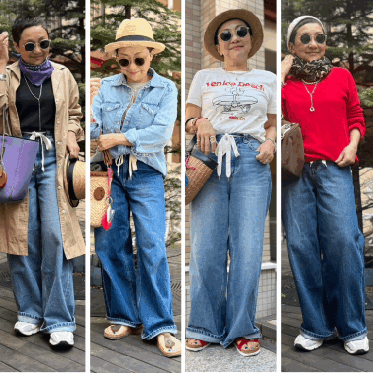 【第1位】【60代ファッション】低身長さんがワイドデニムパンツをかっこよく着こなすには？上手なバランスのとり方とお手本コーデ4選をご紹介！【素敵世代のデニムコーデ】