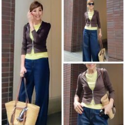 タンクトップ／GAP、フーデッドリブトップ／H&M、カゴバッグ／ZARA