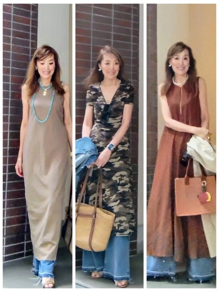 ワンピース＋デニムの着こなし