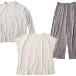 UVスラブ・ジェットセッターズ（2点セット）¥7,689、セミワイドパンツ¥5,489　※3点セット価格¥10,978／ともにドゥクラッセ