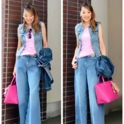 デニムジレ／H&M、タンクトップ／COS、ベルト／SHEIN、バッグ／KOTTY