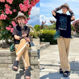 Tシャツ、バッグ／SHEIN パンツ／ユニクロ 帽子／ICHIYON PLUS サンダル／NIKE