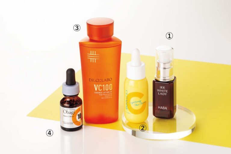 薬用ホワイトレディ（医薬部外品） 30㎖ ¥3,960／ハーバー研究所、セザンヌ 薬用クリアセラム（医薬部外品） 30㎖  ¥990／セザンヌ化粧品、VC100エッセンスローションEX 150㎖  ¥5,390／ドクターシーラボ、オバジ C10 12㎖  ¥4,400／ロート製薬、