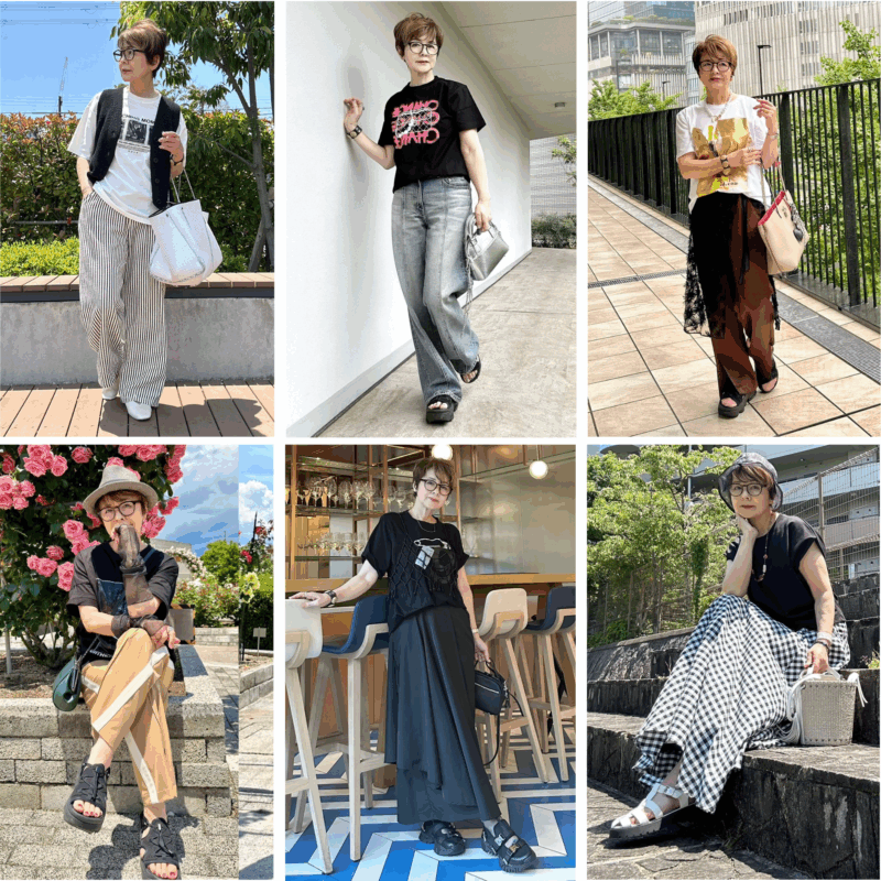 【60代ファッション】夏はおしゃれで楽ちんTシャツコーデで暑さを乗り切る！「ZARA」「GU」ほかプチプラTシャツを品よく着こなすコーデ6選