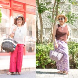 【60代のノースリーブコーデ】暑い夏を乗り切るならノースリーブ一択！主役級ボトムスに負ない好バランスなリラックススタイルにするには？【6日間コーデ Day3・Day4】