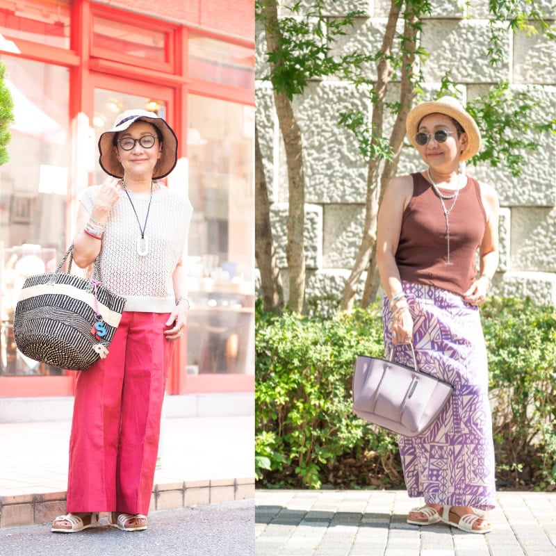 【60代のノースリーブコーデ】暑い夏を乗り切るならノースリーブ一択！主役級ボトムスに負ない好バランスなリラックススタイルにするには？【6日間コーデ Day3・Day4】