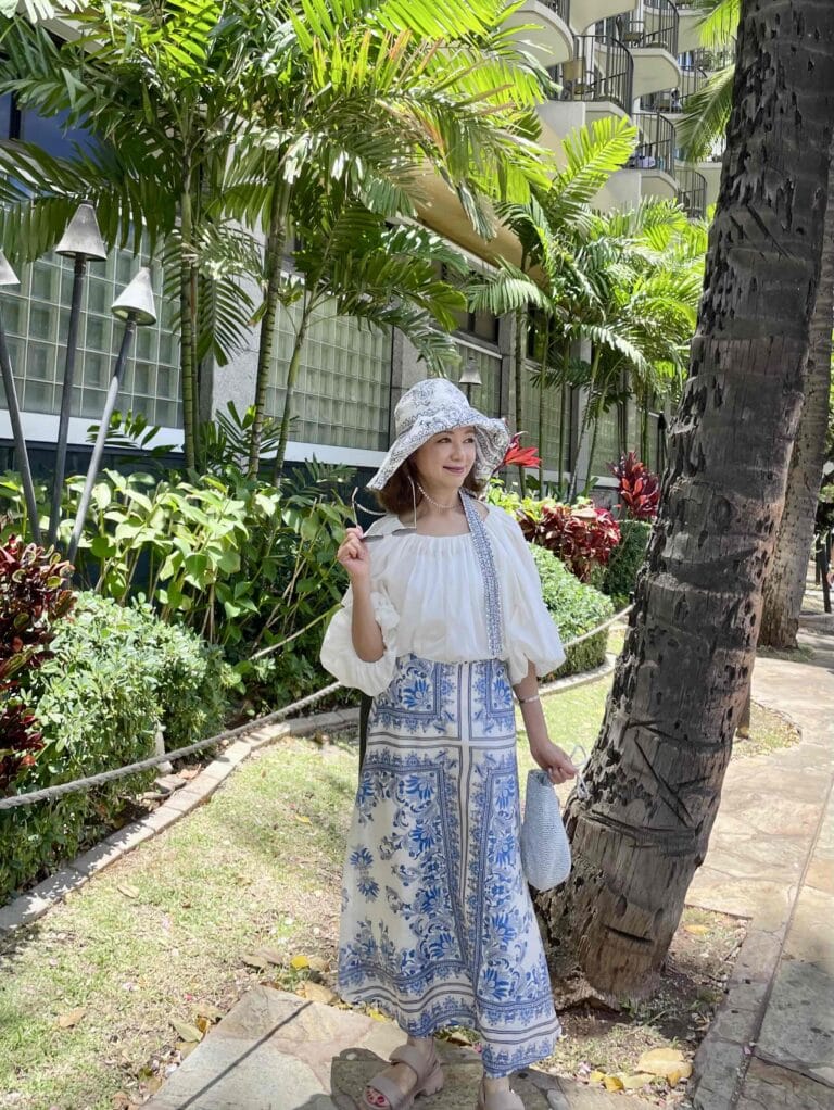 ブルー系の旅行コーデ