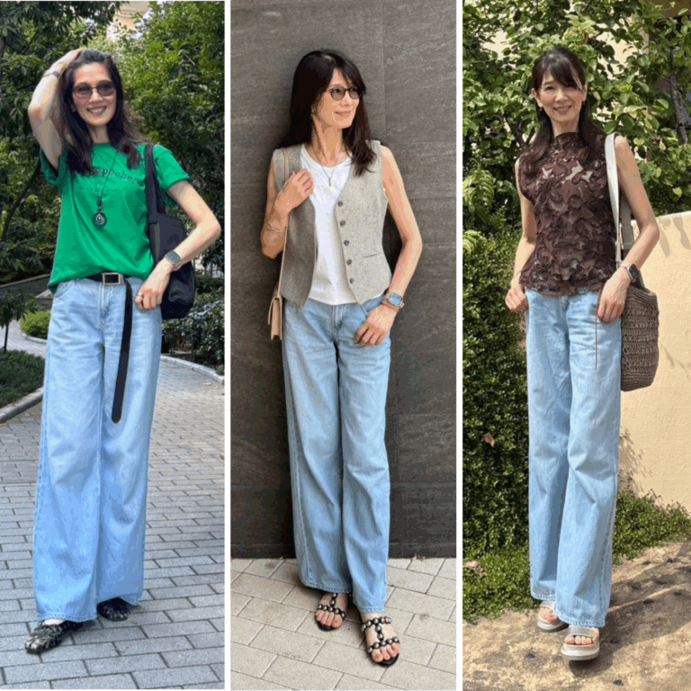 「ユニクロ」ドレープワイドフレアジーンズを使ったコーデ3選