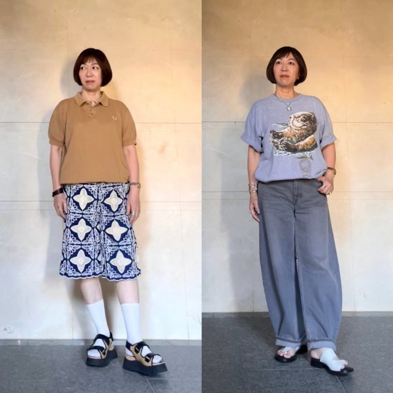 【60代ファッション】ゆるっとスタイルにひと工夫！「ヴィンテージトップス」の夏コーデ２選