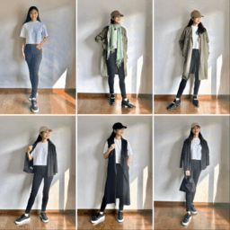 Tシャツ&スキニーデニムの、中間服着回しコーデ