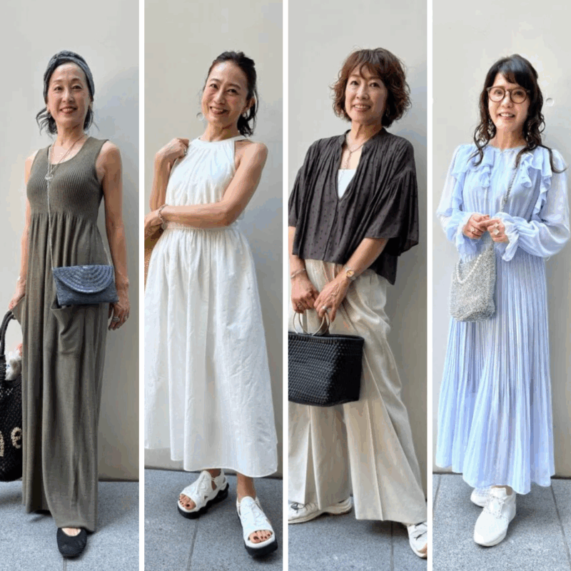 【60代お手本スナップ】もうコーデに迷わない！着こなしが決まるワンピース＆パンツスタイル4選