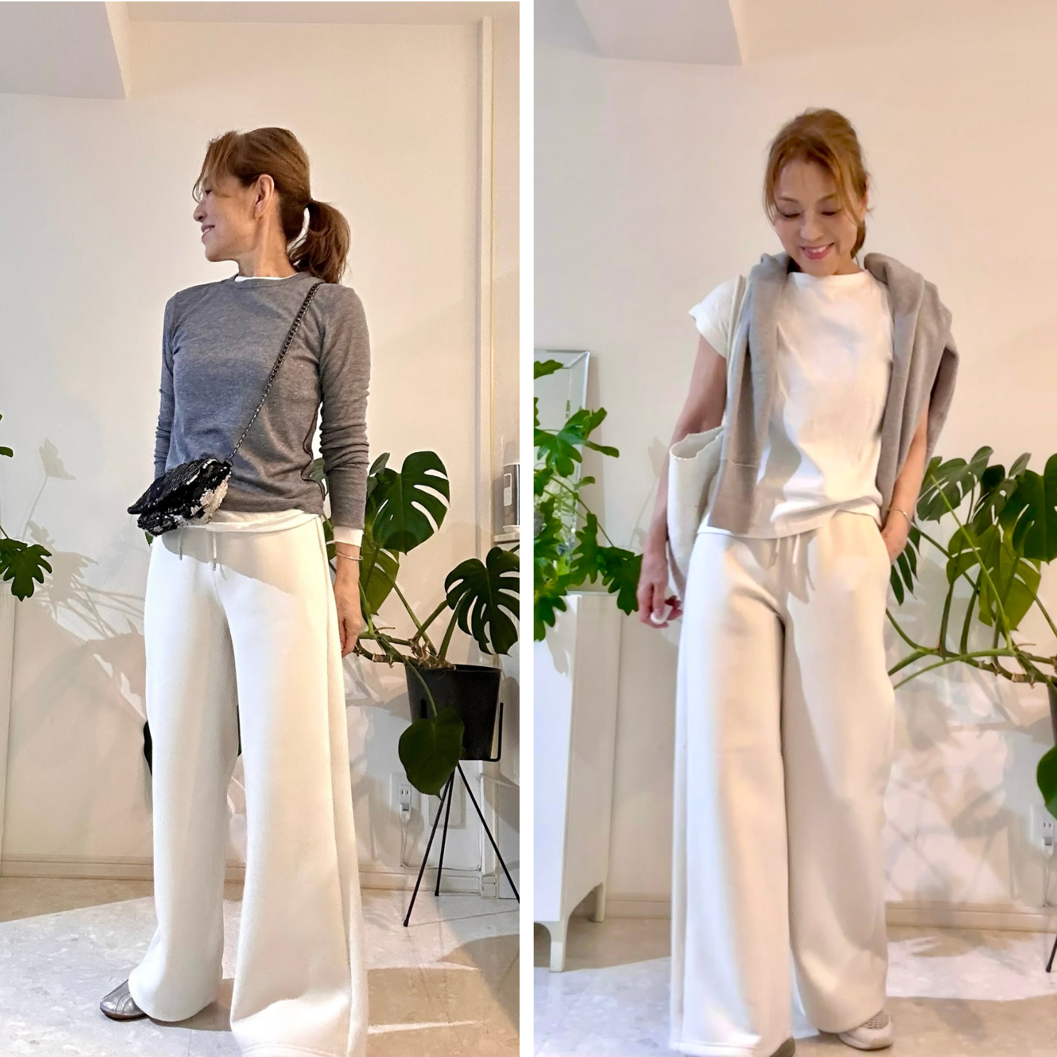 「GU」の「パフスウェットバギーパンツ」コーデ2選