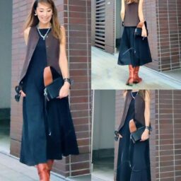 ワンピース／UNIQLO、 ジレ／H&M、 ブーツ／ICB、 バッグ／FOO_SELECT