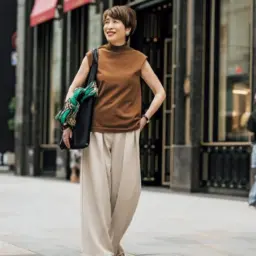 【第2位】【60代お手本スナップ】王道なのにいまっぽい！濃い茶とベージュの組み合わせをより洗練された印象にするには？