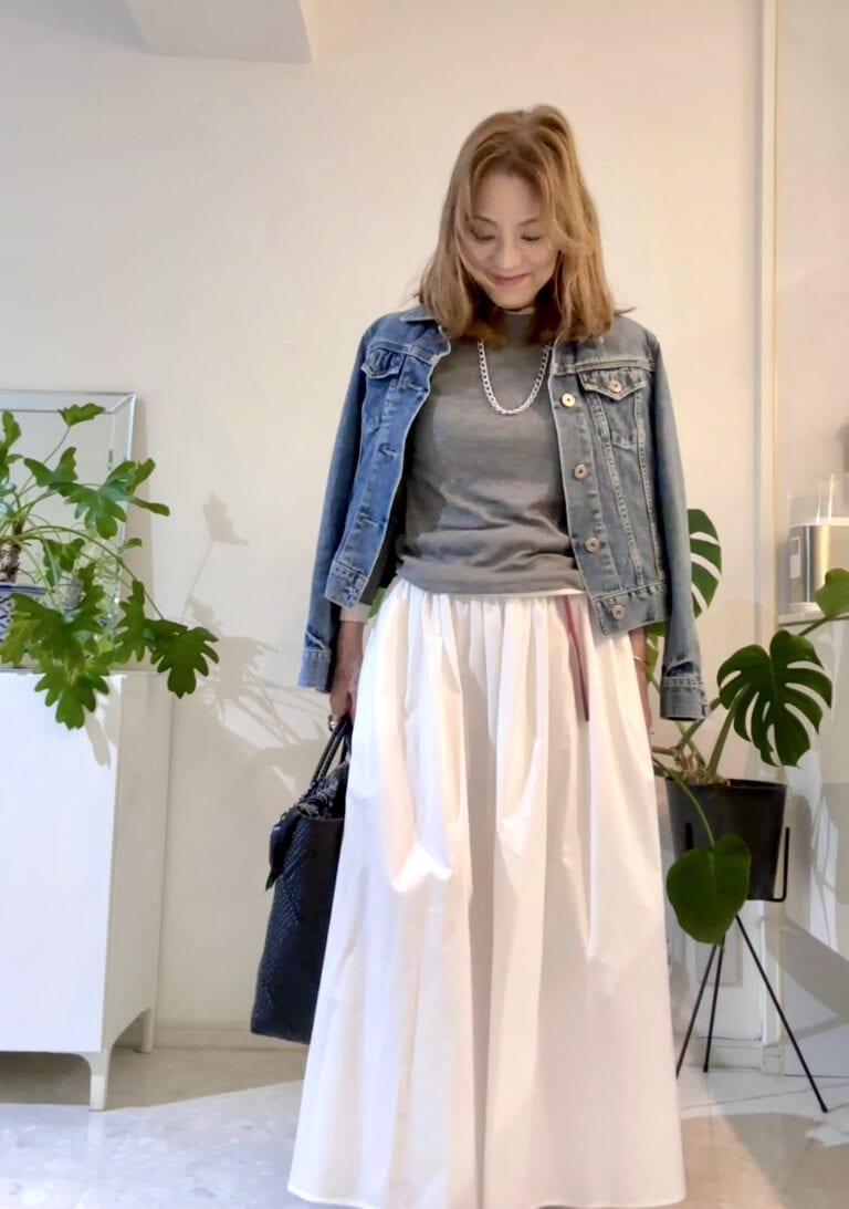 「GU」ソフトシアークルーネックTコーデ