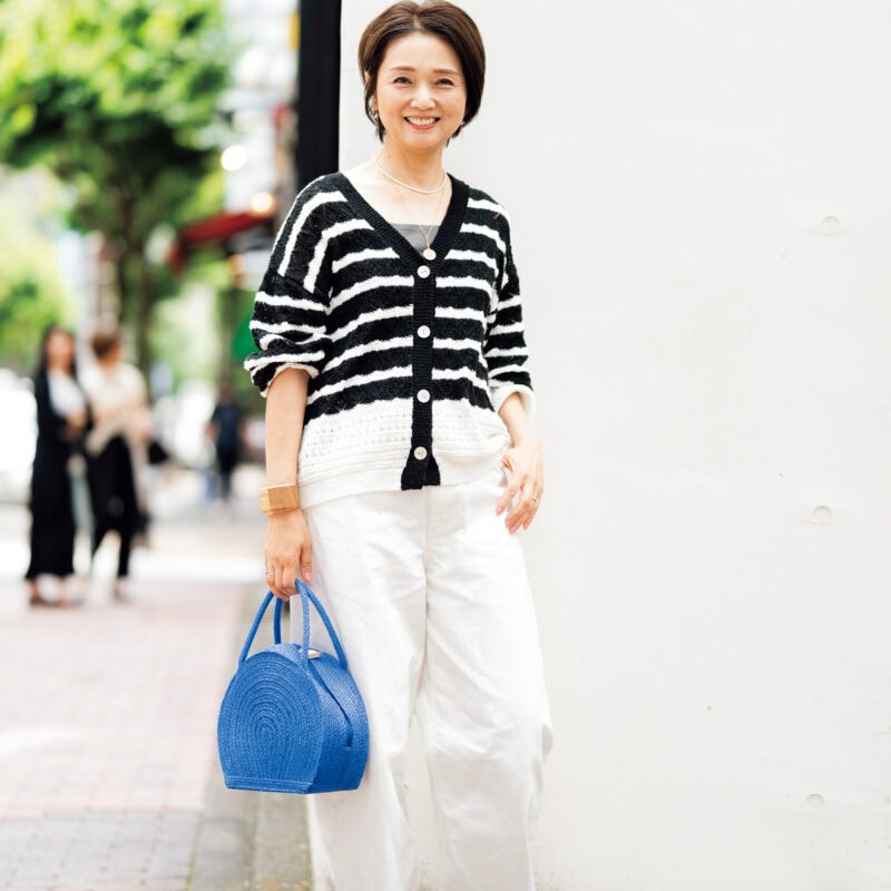 【60代お手本スナップ】東京 「ボーダー」を使った上品カジュアルが素敵なマダムはモデルの雅姫ファン