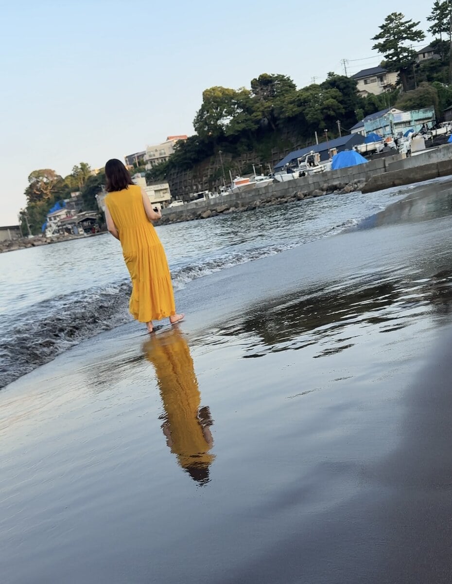 岩海岸で。海のリフレクションにもくっきり映ります。