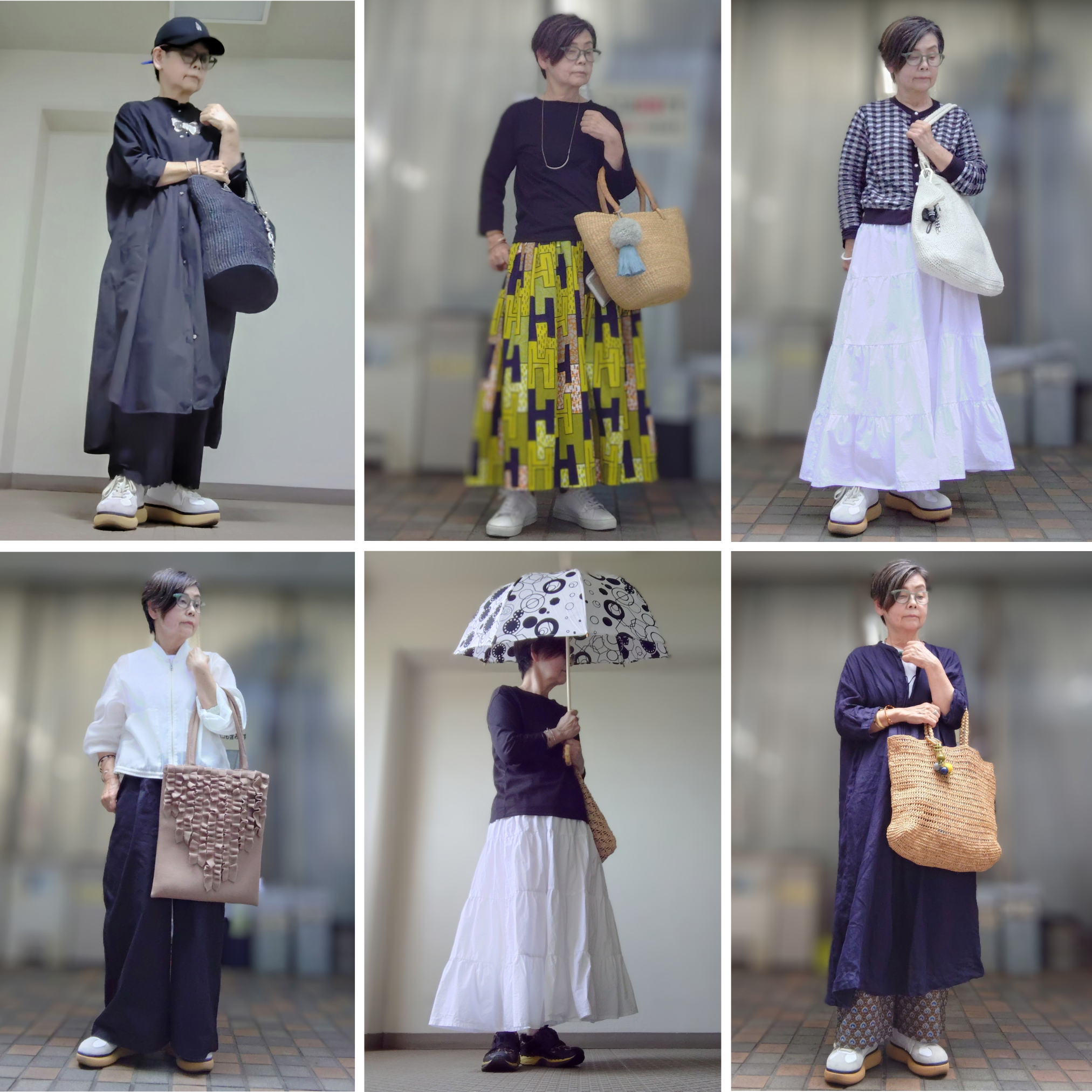ハンドメイド】「スカート」「日傘」「カゴバッグ」「バッグチャーム