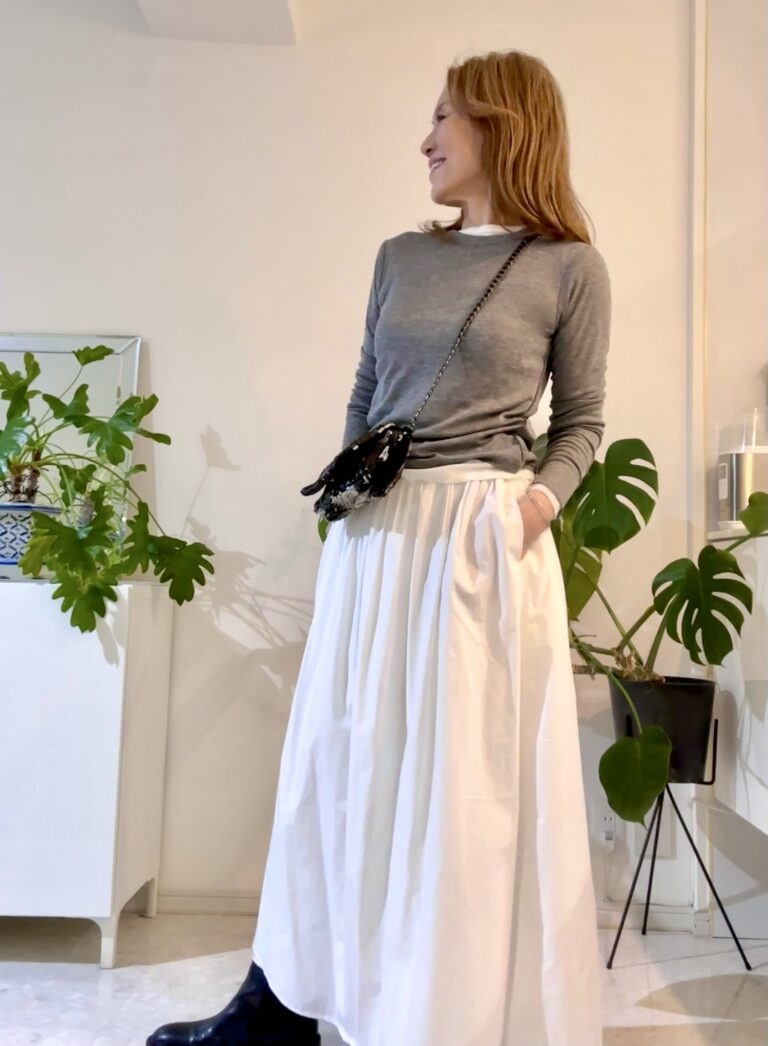 「GU」ソフトシアークルーネックTコーデ
