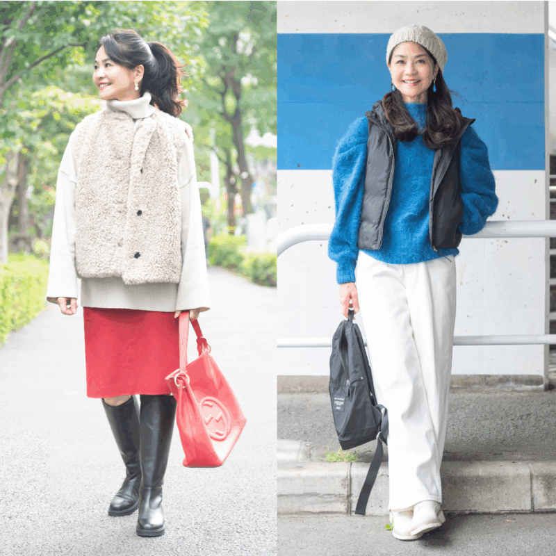 【50代薄軽アウターコーデ】秋から冬まで着回せるジレ＆ベストコーデ2選　旬な着こなし＆スタイルアップ、両方叶う！【6日間コーデDay3・Day4】