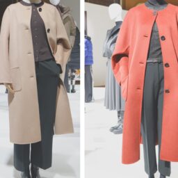 PLST_ウールブレンドリバーカラーレスロングコート