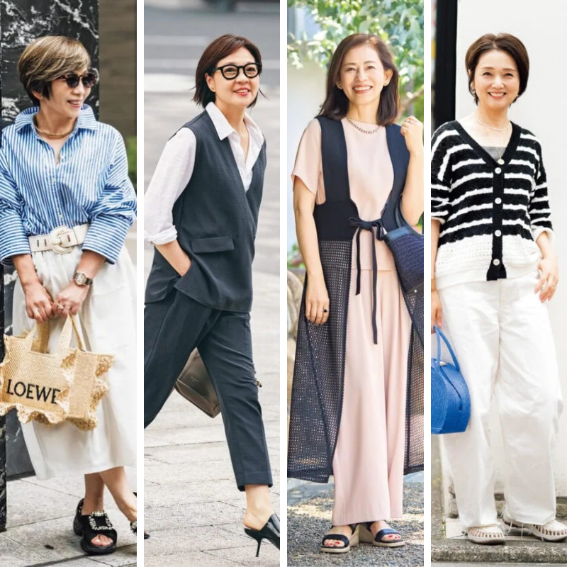 【おしゃれスナップまとめ】東京&芦屋でキャッチ!50代、60代の大人カジュアル「お手本コーデ」4選