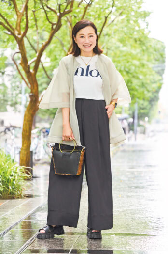 【60代お手本スナップ・大阪】「スタイルミキサー」のワイドパンツで魅せる大人可愛いスタイルアップコーデ！