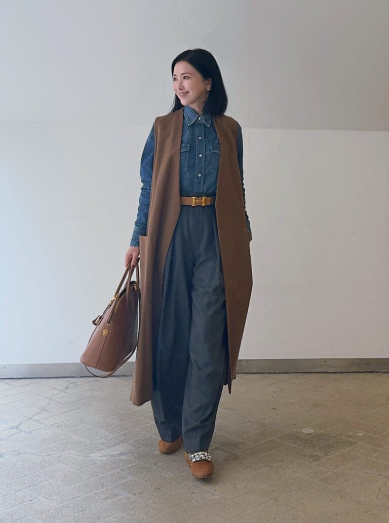 Gilet ／MADISONBLUE、Denim Shirts ／POLO RALPH LAUREN、Pants／Weekend Max Mara、Shoes／FABIORUSCONI、Bag, Belt／Hermes