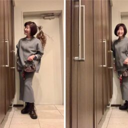 長谷川さん11月ブログ_ニットセットアップコーデ_茶系ブーツ