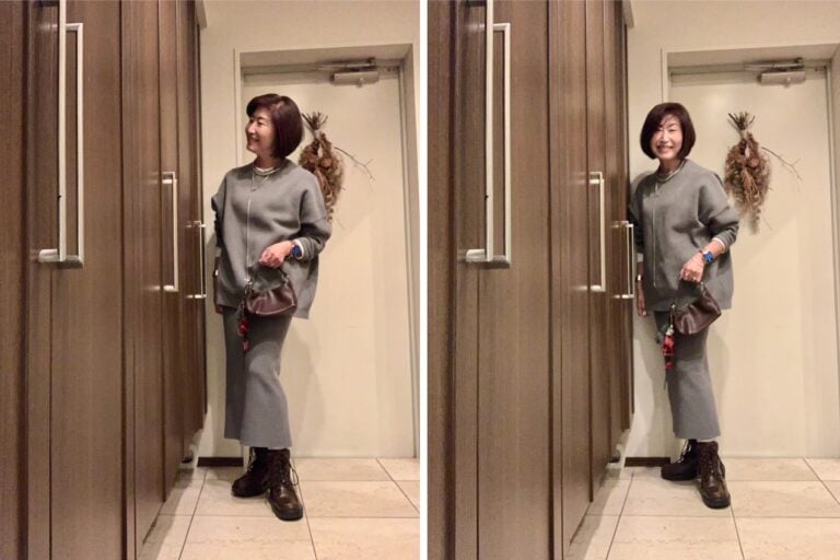 長谷川さん11月ブログ_ニットセットアップコーデ_茶系ブーツ