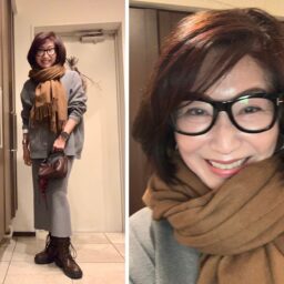 長谷川さん11月ブログ_ニットセットアップコーデ_キャメルストール