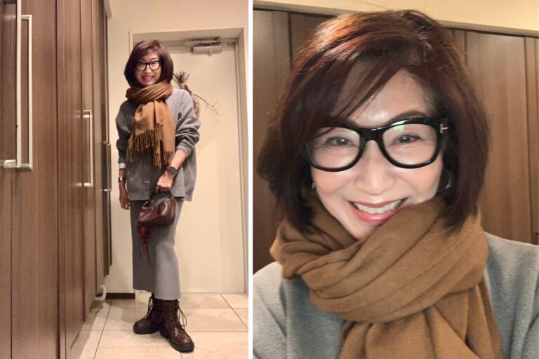 長谷川さん11月ブログ_ニットセットアップコーデ_キャメルストール