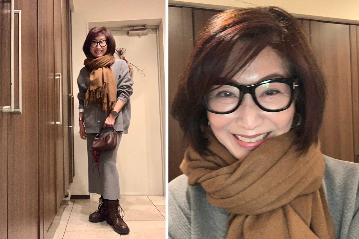 長谷川さん11月ブログ_ニットセットアップコーデ_キャメルストール