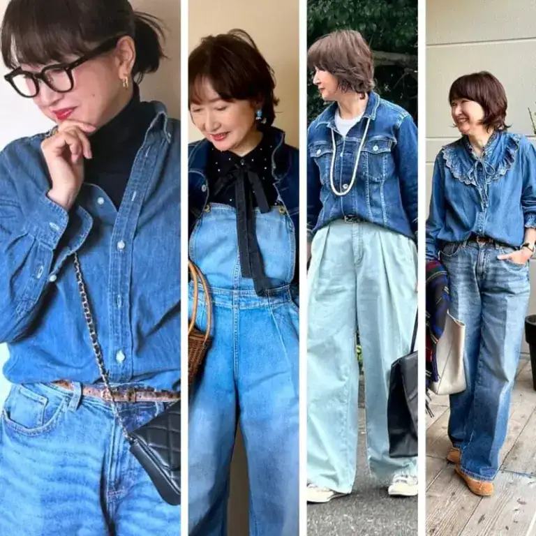 【第4位】【60代ファッション】いまどき「デニムオンデニム」の正解は？『無印良品』のGジャンやフリルのデニムブラウスで作る大人のデニムコーデ4選
