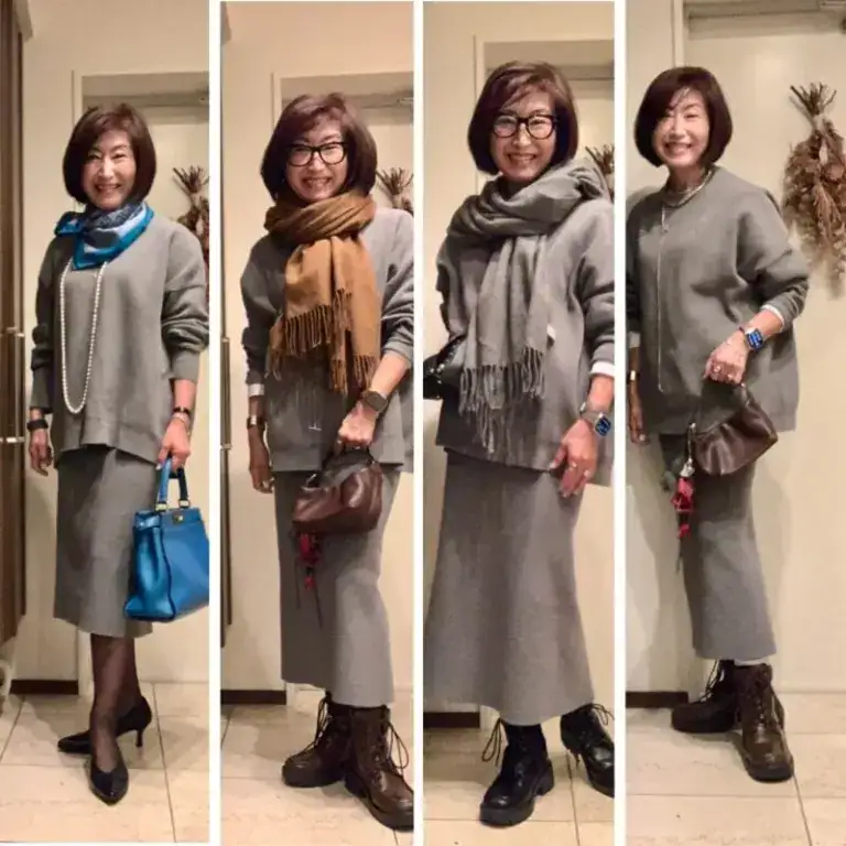 【第5位】【60代ファッション】GUのブーツが大活躍！ニットのセットアップでつくる冬のお出かけコーデ