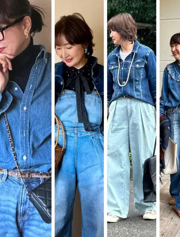 【60代ファッション】いまどき「デニムオンデニム」の正解は？『無印良品』のGジャンやフリルのデニムブラウスで作る大人のデニムコーデ4選