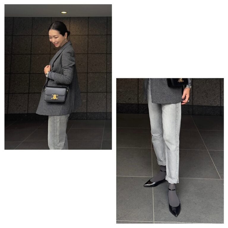 Jacket／beautiful people、Knit／ MUJI、Pants／upper hights、Bag,Belt,Shoes／CELINE