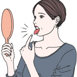 鏡の前で舌を出して色をチェック。