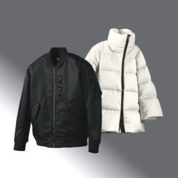 ダウンボリュームジャケット ￥17,900、ハイブリッドダウンオーバーサイズMA-1 ￥14,900