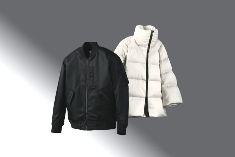 ダウンボリュームジャケット ￥17,900、ハイブリッドダウンオーバーサイズMA-1 ￥14,900